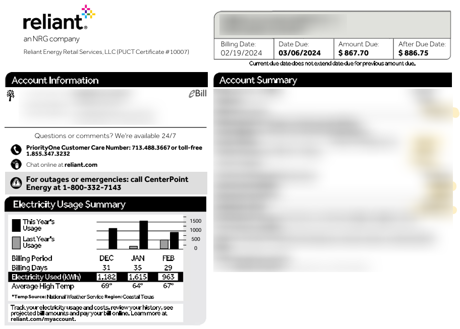 Reliant energy bill charges so high