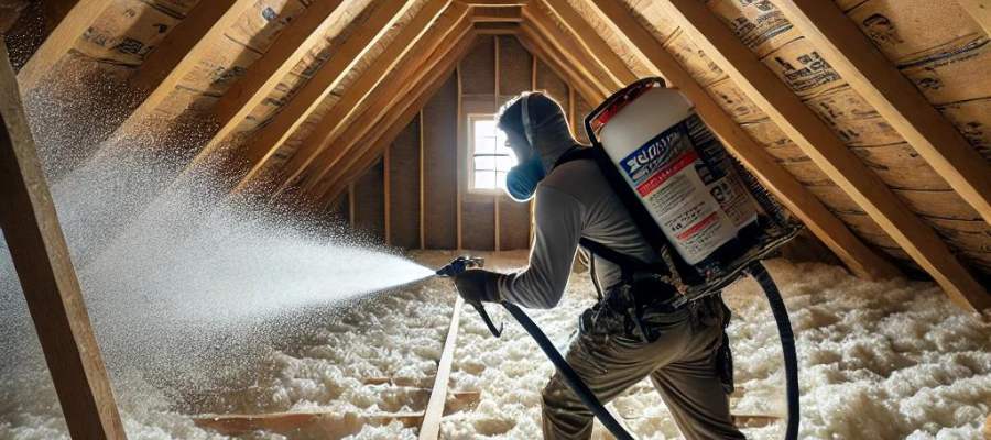 Installation of spray-in expanding closed-cell foam insulation